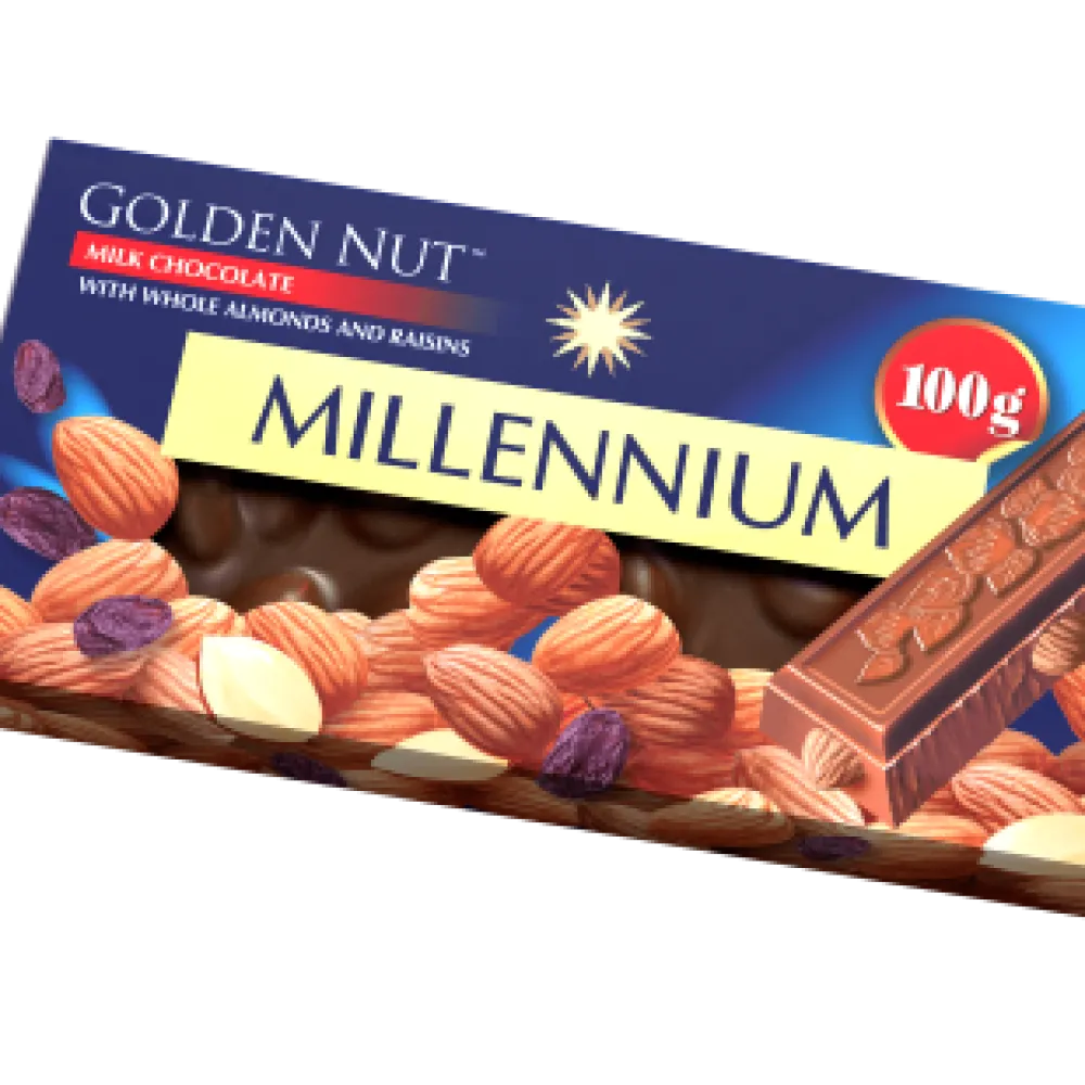Шоколад Millennium Gold мол.з ціл.мигд та родз. 100гр  арт. 08248 