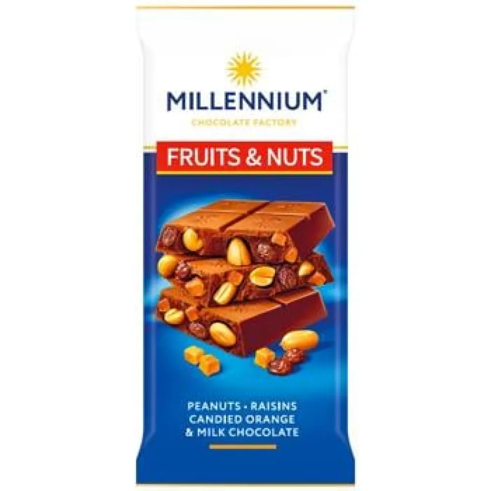 Шоколад Millennium Fruit&Nuts мол.з арахісом, цук. та мигд. 90гр  арт. 10785 