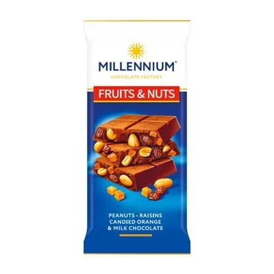 Шоколад Millennium Fruit&Nuts мол.з арахісом, цук. та мигд. 90гр  арт. 10785