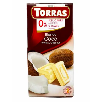 Шоколад Torras білий з кокосом б/ц 75гр  арт. 03018