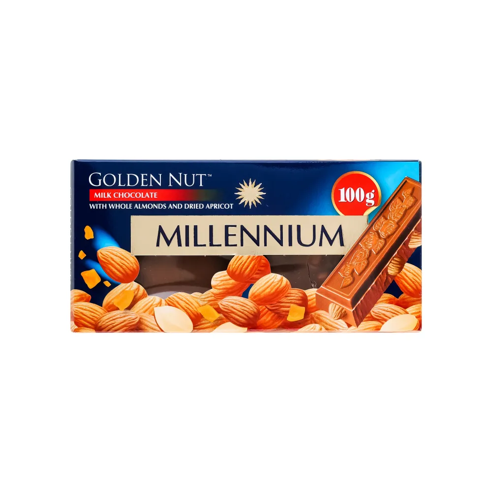 Шоколад Millennium Gold з ціл.мигд.та курагою 100гр  арт. 08283 