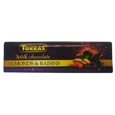 Шоколад Torras мол. almonds&raisins 300гр  арт. 07078