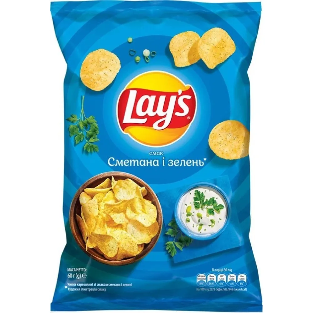 Чипси Lay's смет-зелень 60гр  арт. 06585 