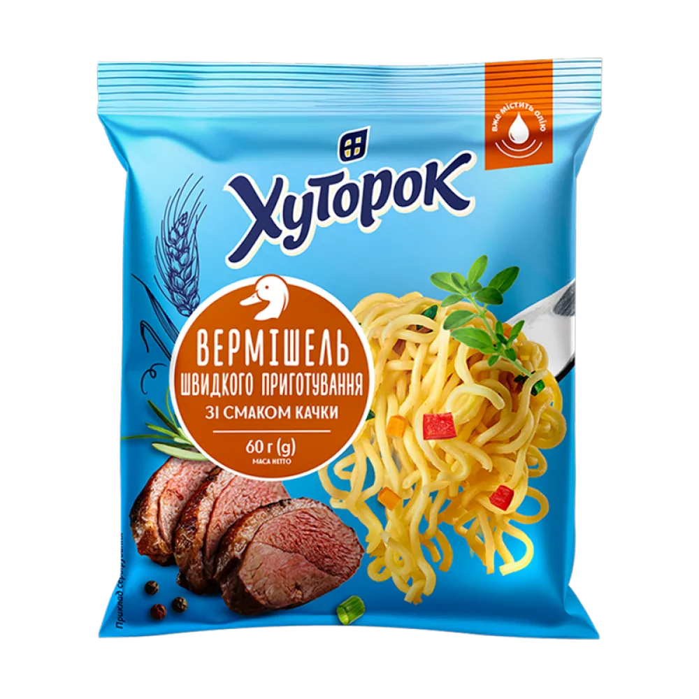 Вермішель швидкого приготування Хуторок Качка 60гр  арт. 09655 