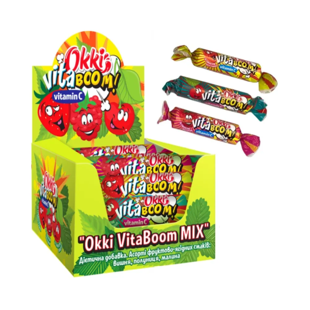 Цукерка Okki Vita Boom малина 30гр  арт. 02420 