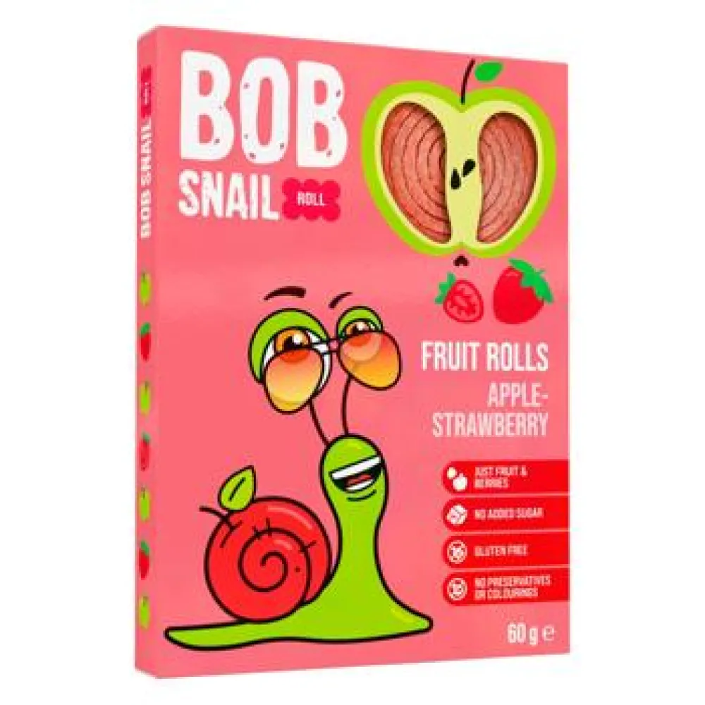 Цукерка Bob Snail Яблучно-полуничні 60гр  арт. 09703 