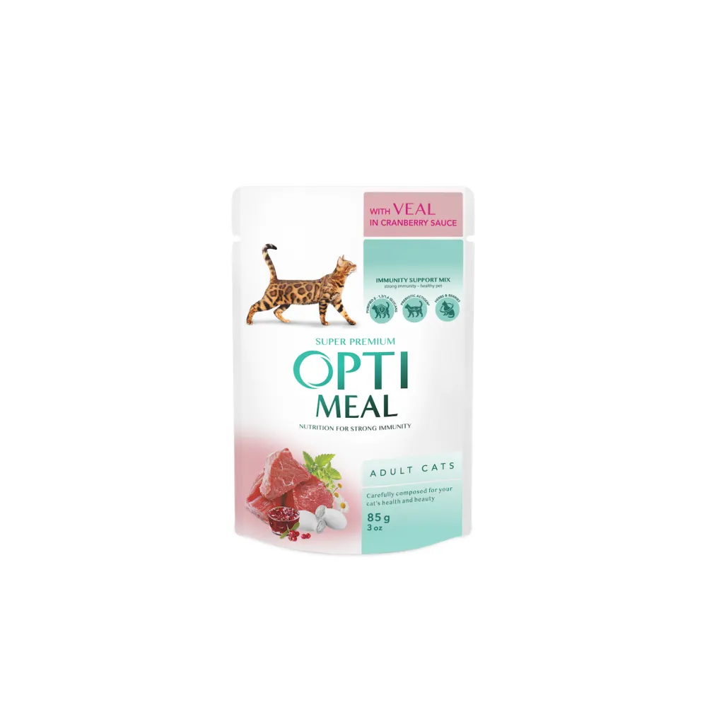 Рідкий корм для котів Opti Meal Телятиня з журавлиною 85гр  арт. 07565 