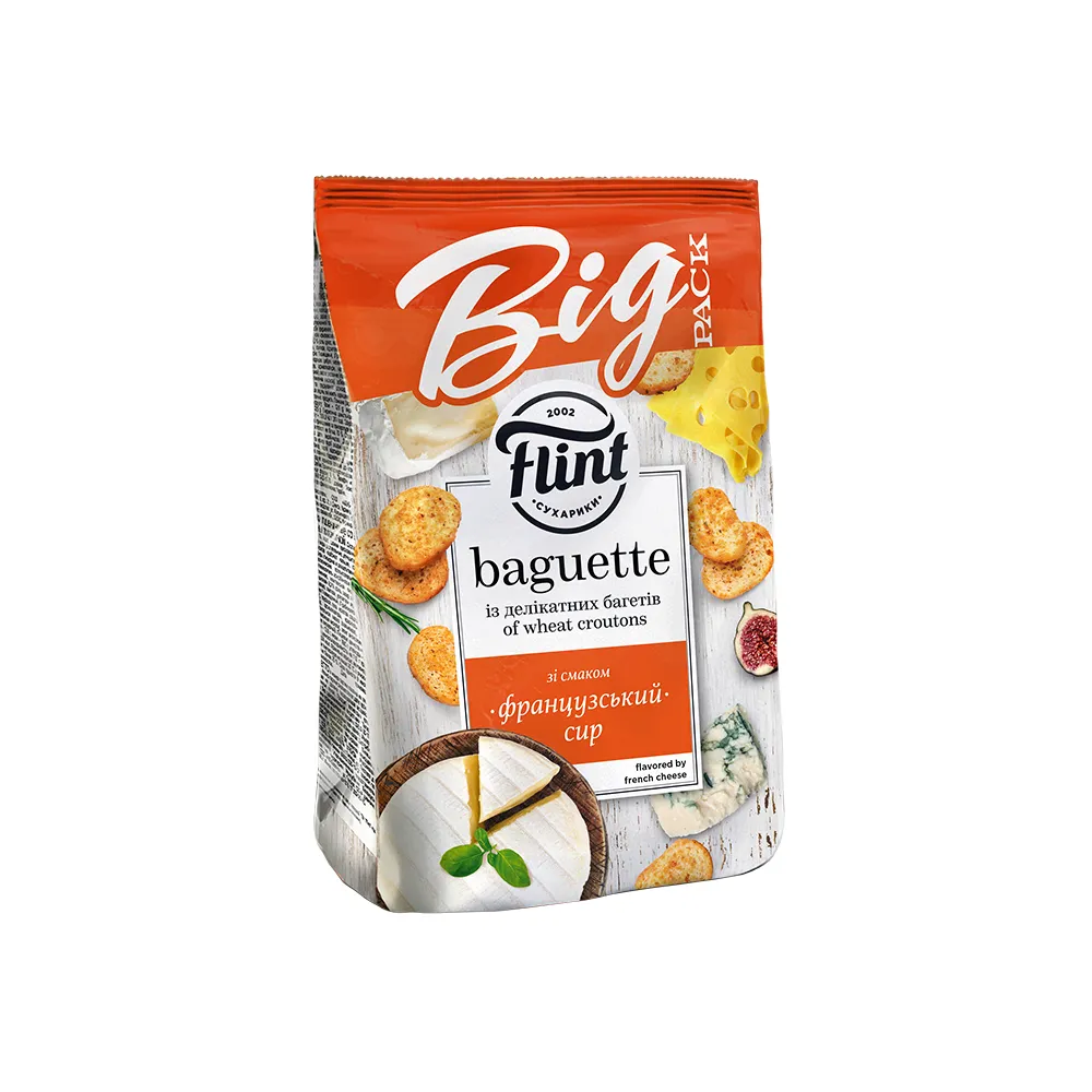 Сухарики Flint Пшеничні Baguette Французський сир 100гр  арт. 00566 