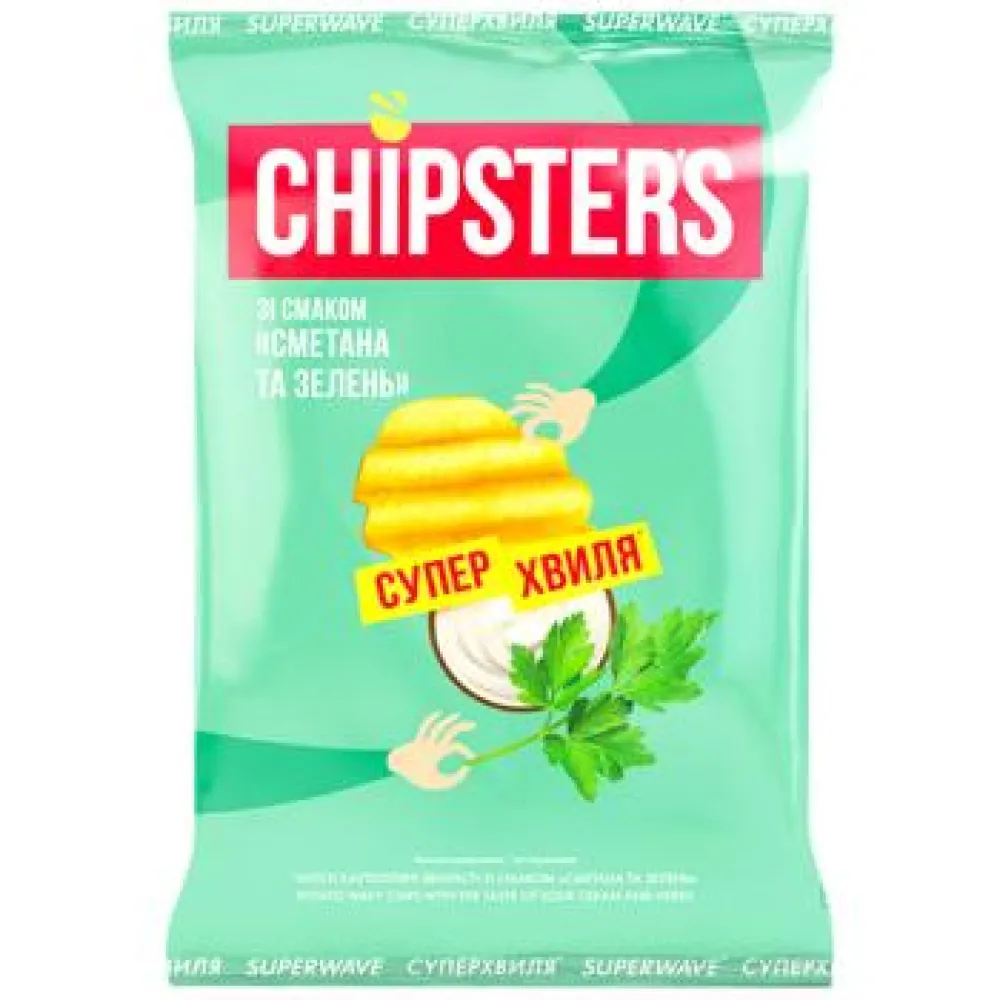 Чипси Chipster's Велика хвиля Сметана-зелень 95гр  арт. 10645 