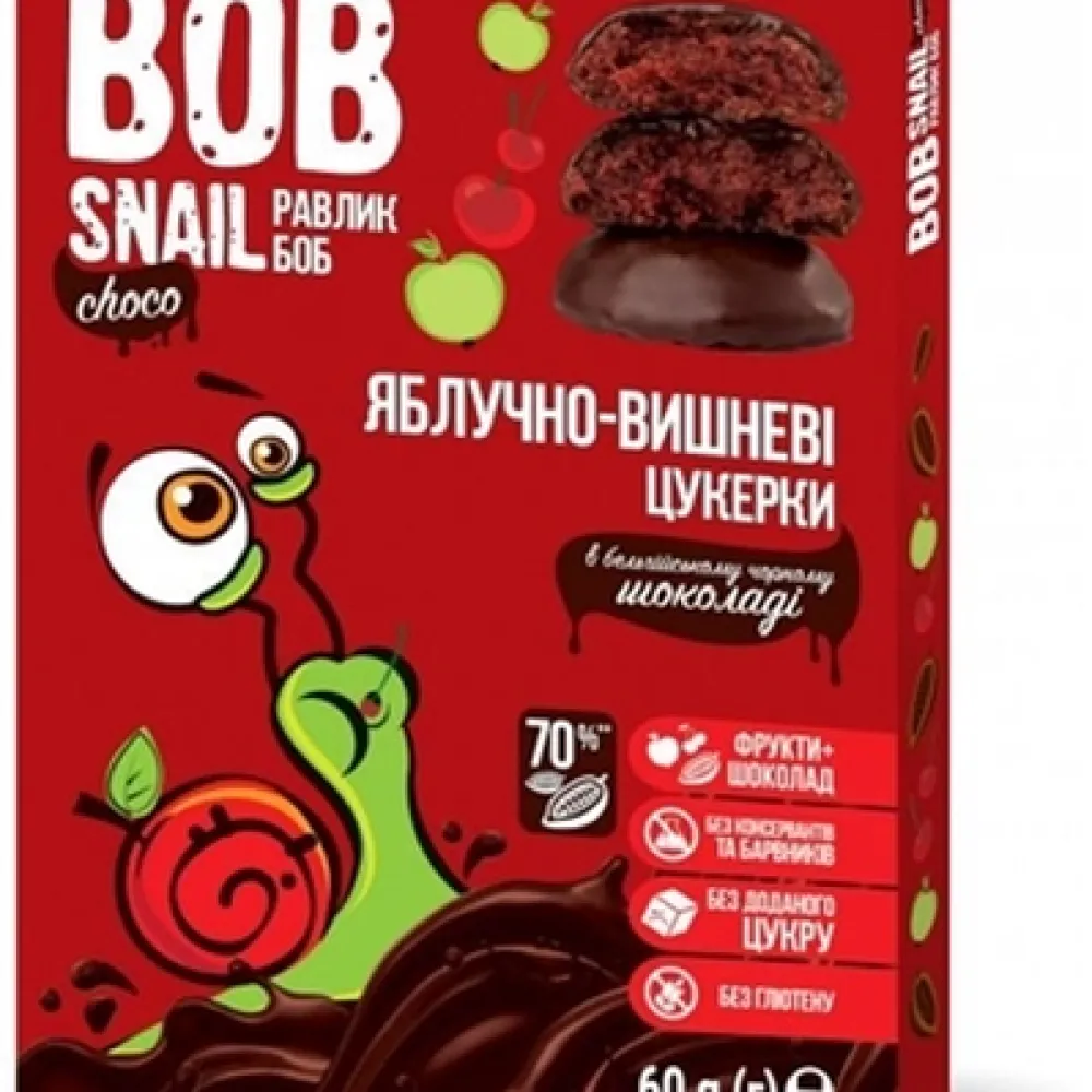 Цукерка Bob Snail в шок. ябл-виш. 60гр  арт. 06728 