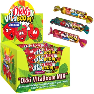 Цукерка Okki Vita Boom малина 30гр  арт. 02420