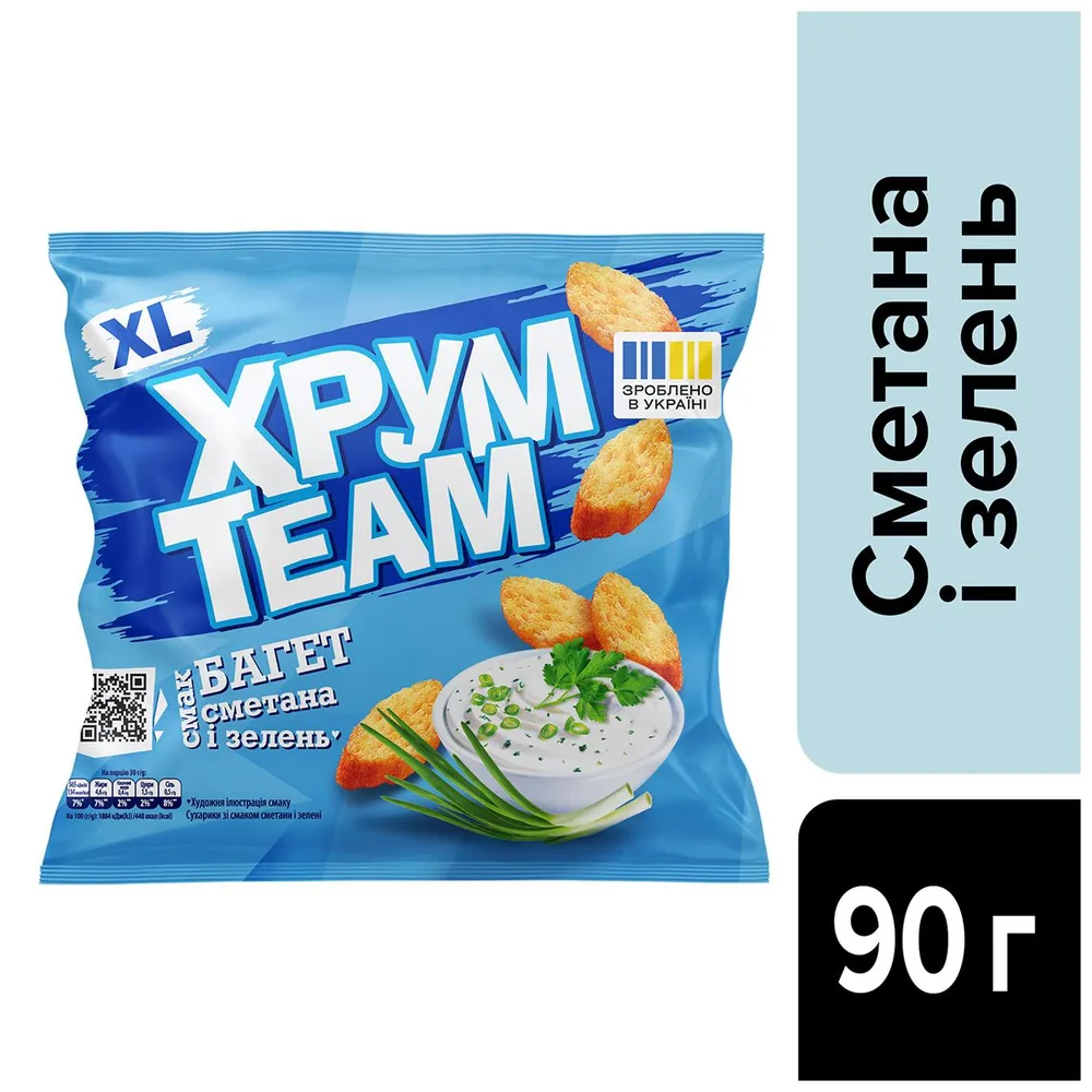 Сухарики Хрум Team Багет сметана-зелень 90гр  арт. 09426  - фото 1