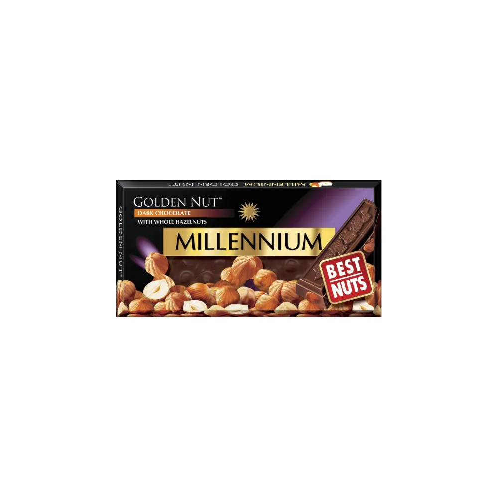Шоколад Millennium Gold з цільним горіхом чорний 100гр  арт. 07575 