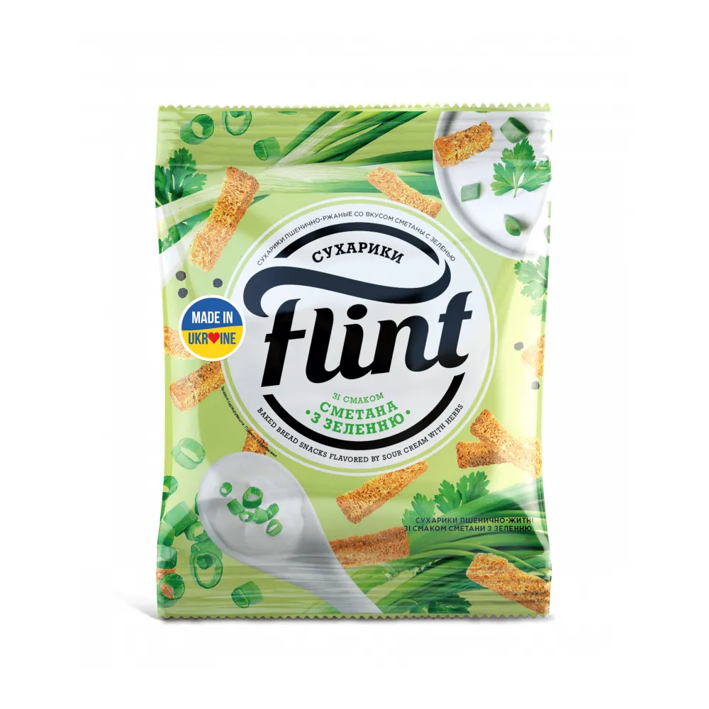 Сухарики Flint пшен.-житн. смет-зел. 65гр  арт. 06713 