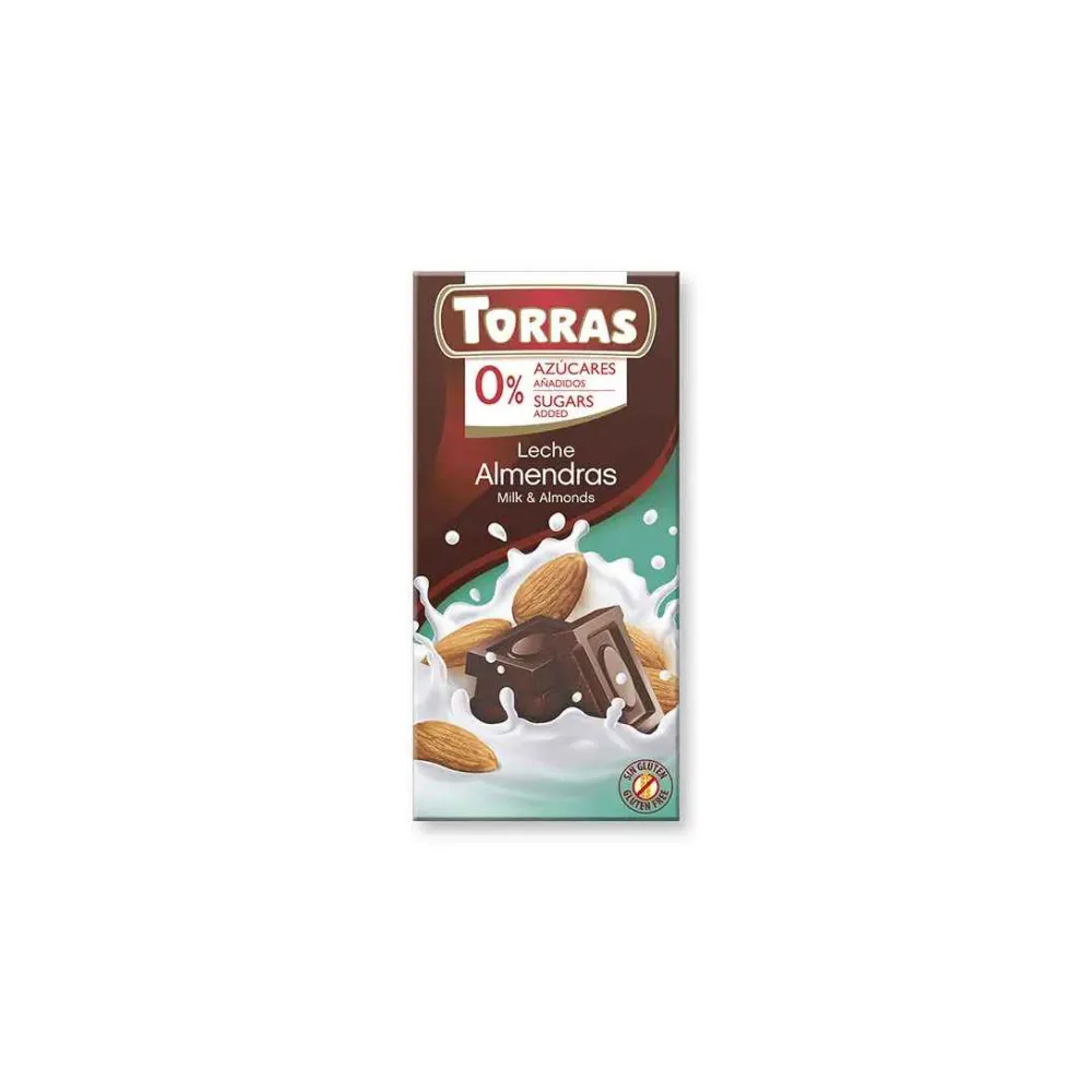 Шоколад Torras 0% цукру мол.з мигдалем 75гр  арт. 07862 