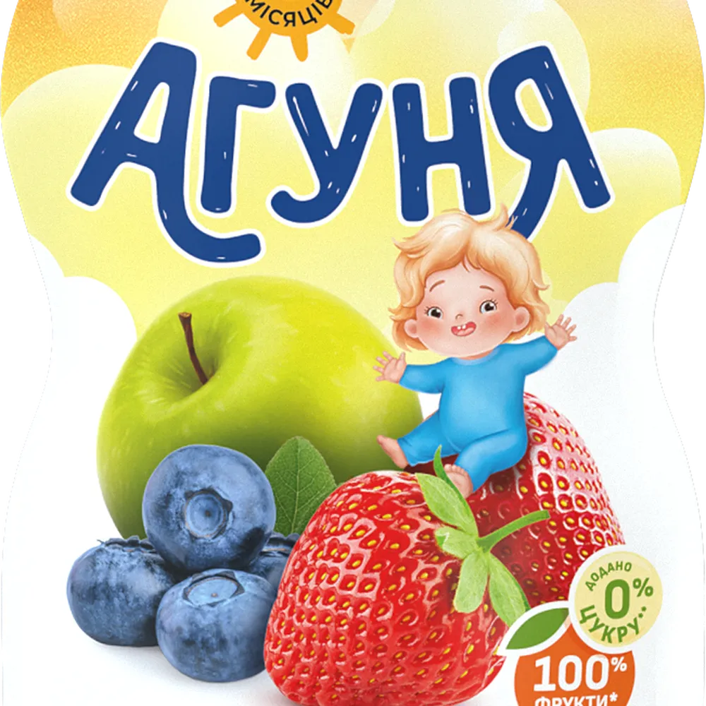 Пюре фруктове Агуня яблуко-полуниця-чорниця 90гр  арт. 10629 