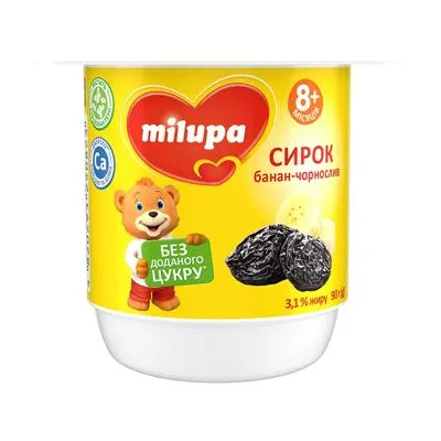 Сирок Milupa банан-чорнослив, стак. 90гр  арт. 10894