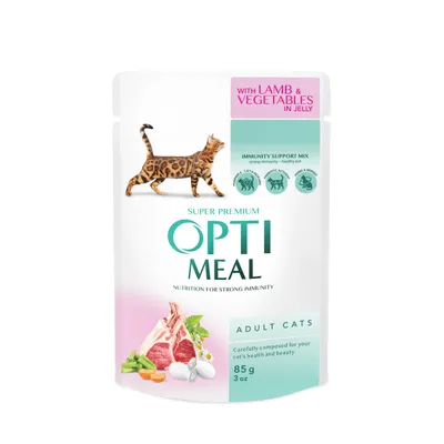 Рідкий корм для котів Opti Meal Ягня з овочами 85гр  арт. 07566