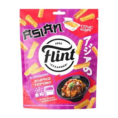 Сухарики Flint пшен.Курка теріякі з соусом Карі 60гр+15гр  арт. 10867