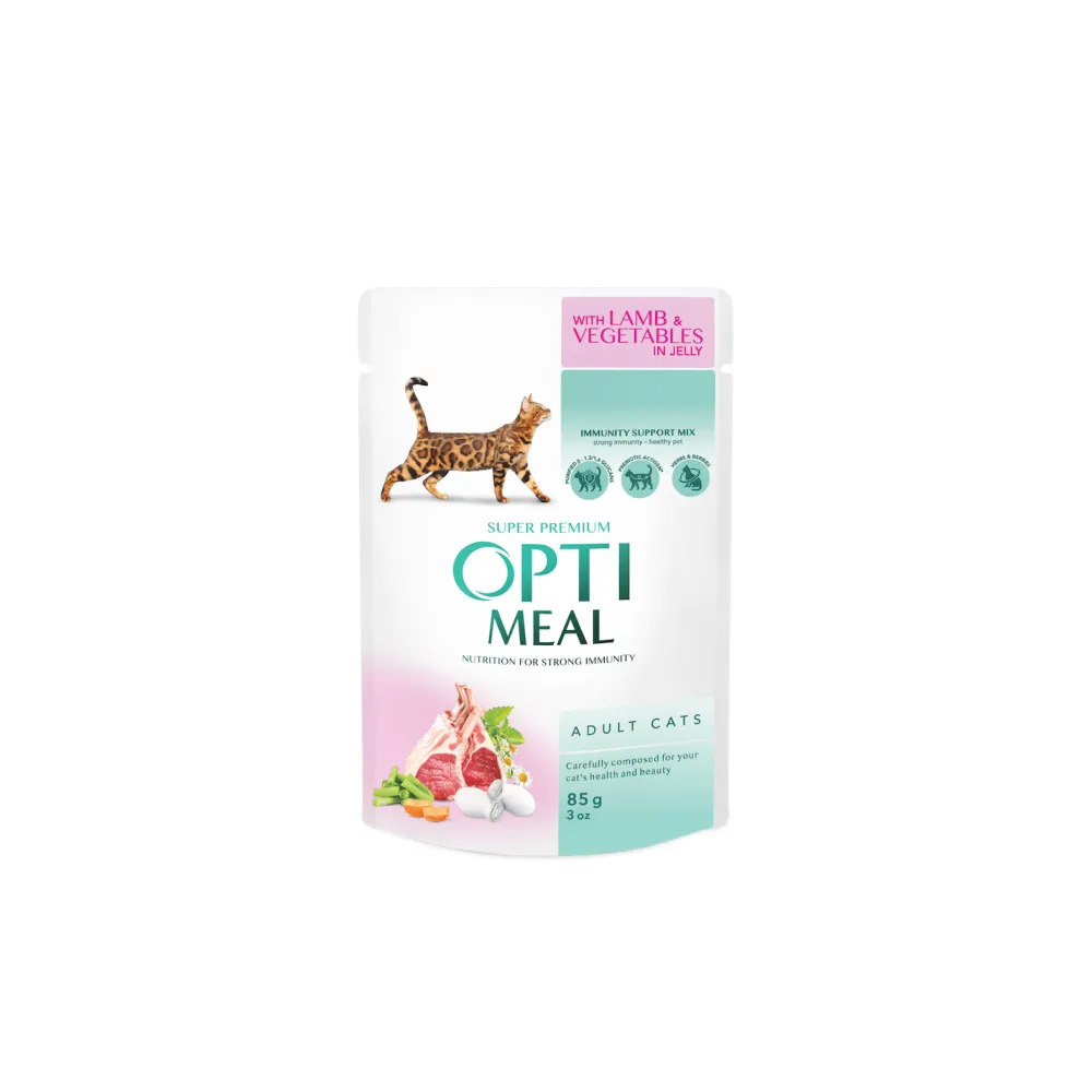 Рідкий корм для котів Opti Meal Ягня з овочами 85гр  арт. 07566 