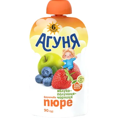 Пюре фруктове Агуня яблуко-полуниця-чорниця 90гр  арт. 10629