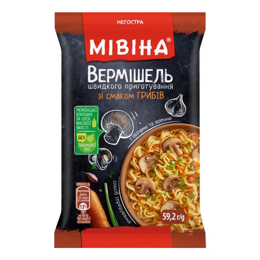 Вермішель швидкого приготування Мівіна Гриби 59,2гр  арт. 08987 