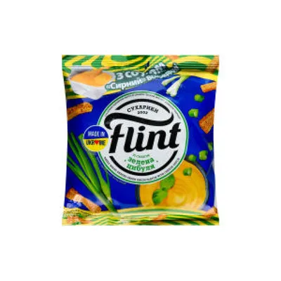 Сухарики Flint пшен.-житн.Зел.циб.+соус сирний 70гр  арт. 06714
