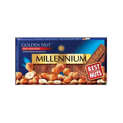 Шоколад Millennium Gold з цільним горіхом молочний 90гр  арт. 02391