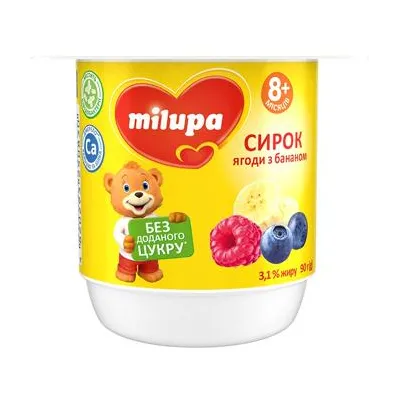 Сирок Milupa ягоди з бананом , стак. 90гр  арт. 10895