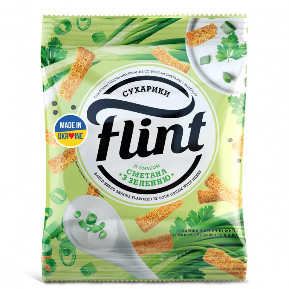 Сухарики Flint пшен.-житн. смет-зел. 65гр  арт. 06713 