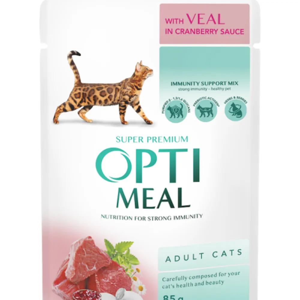 Рідкий корм для котів Opti Meal Телятиня з журавлиною 85гр  арт. 07565 