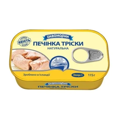 Печінка тріски Аквамарин Украина Печінка тріски 115г Аквамарин 115гр  арт. 05923
