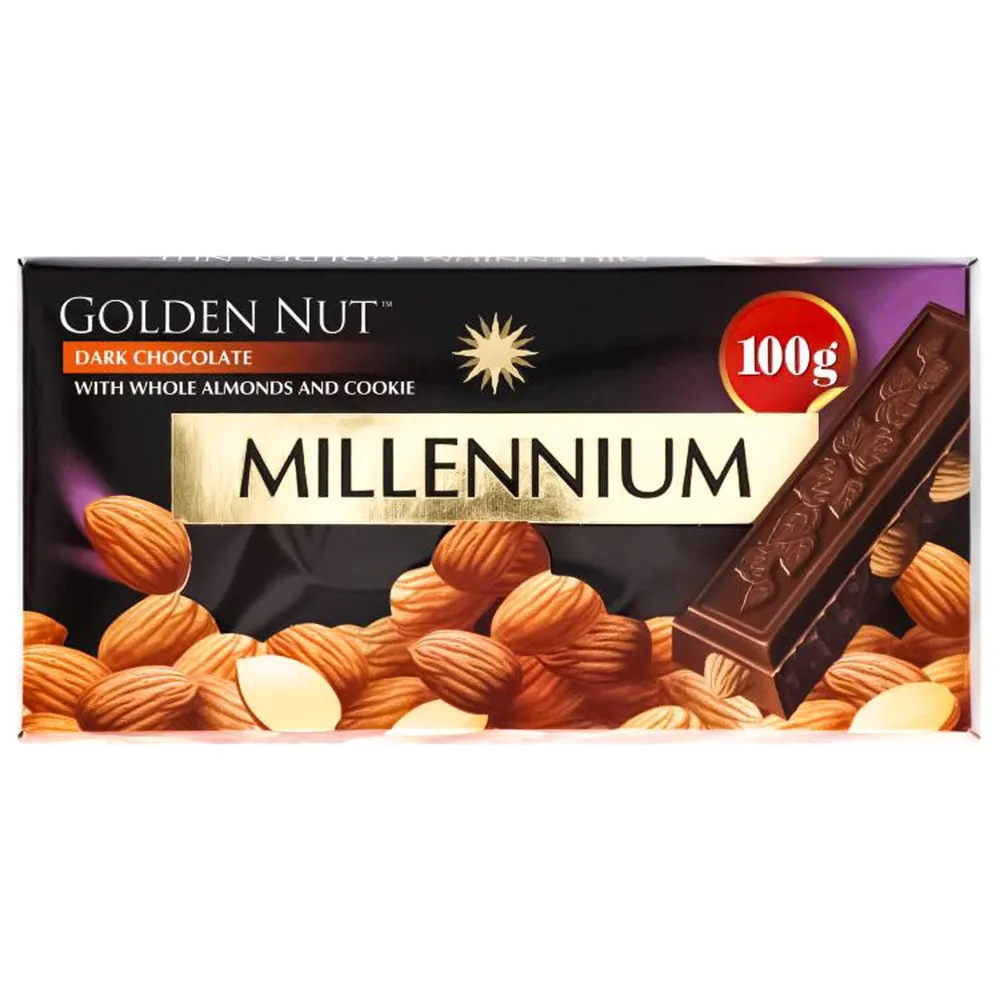 Шоколад Millennium Gold чоний з мигдалем 100гр  арт. 10784 