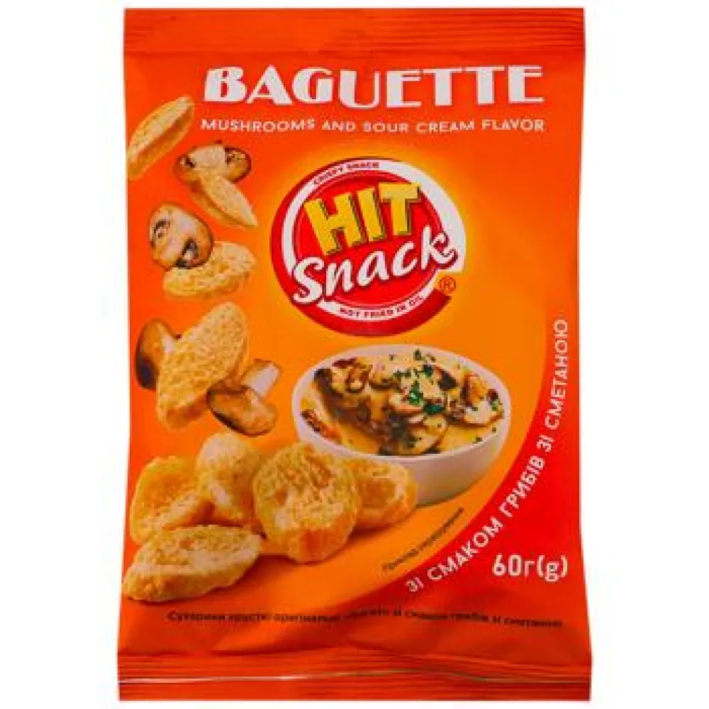 Сухарики Hit Snack Гриби зі смет. 60гр  арт. 09588 