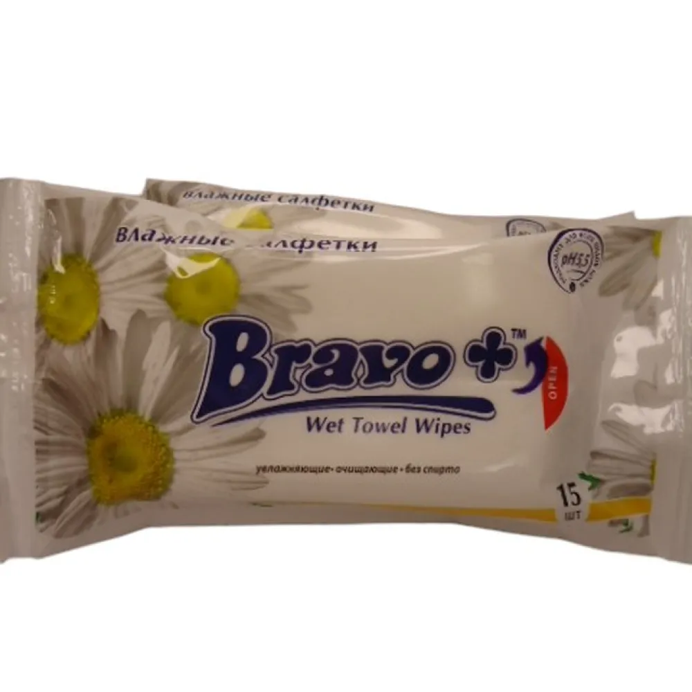 Серветки вологі Bravo Ромашка 15шт  арт. 02268 