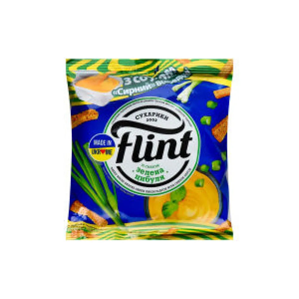 Сухарики Flint пшен.-житн.Зел.циб.+соус сирний 70гр  арт. 06714 