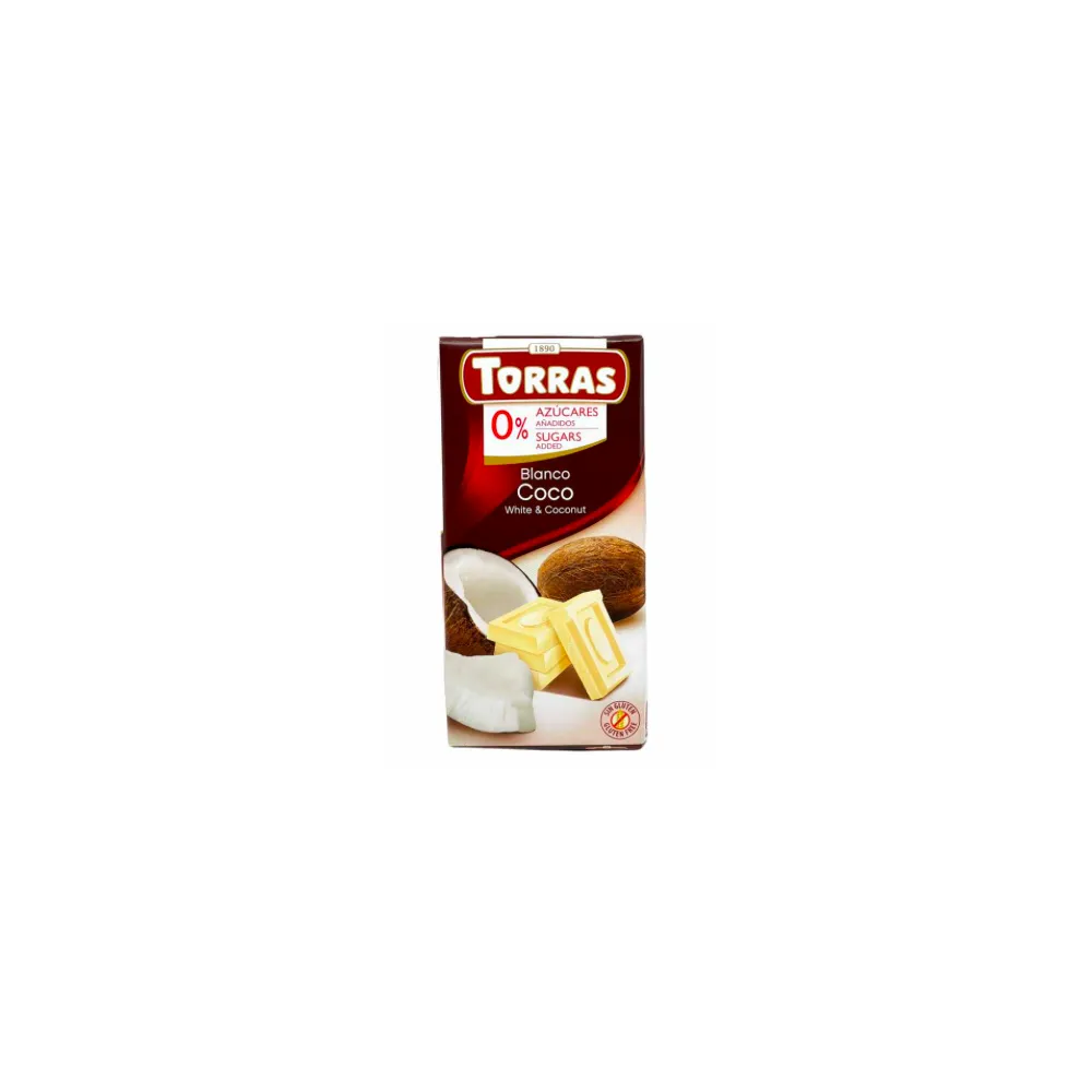 Шоколад Torras білий з кокосом б/ц 75гр  арт. 03018 