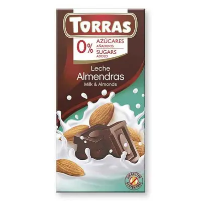 Шоколад Torras 0% цукру мол.з мигдалем 75гр  арт. 07862