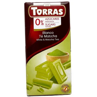 Шоколад Torras 0% цукру білий з матчею 75гр  арт. 07863