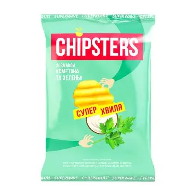 Чипси Chipster's Велика хвиля Сметана-зелень 95гр  арт. 10645