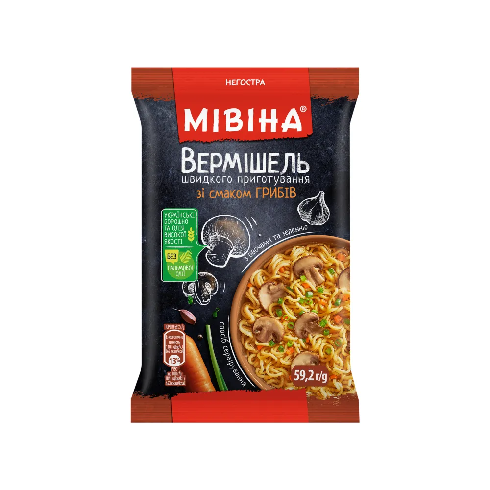 Вермішель швидкого приготування Мівіна Гриби 59,2гр  арт. 08987 