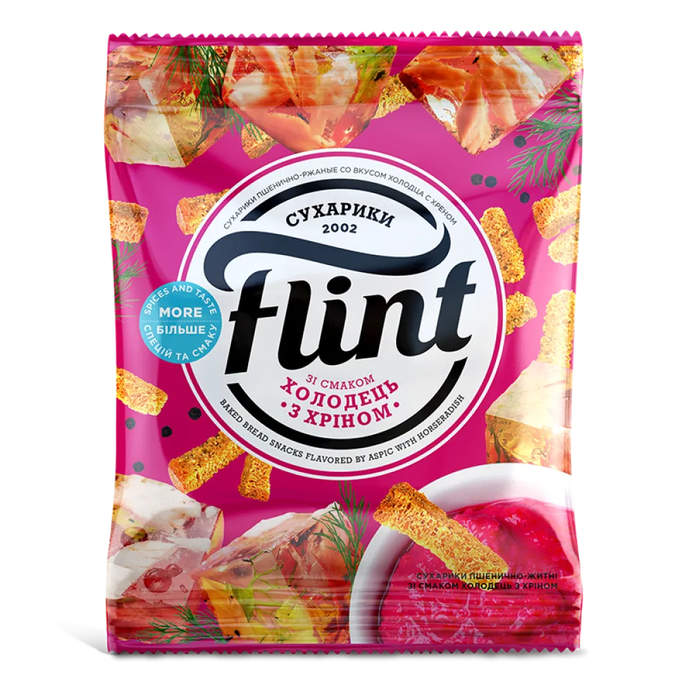 Сухарики Flint пшен.-житн. Холод.з хріном 65гр  арт. 00557 