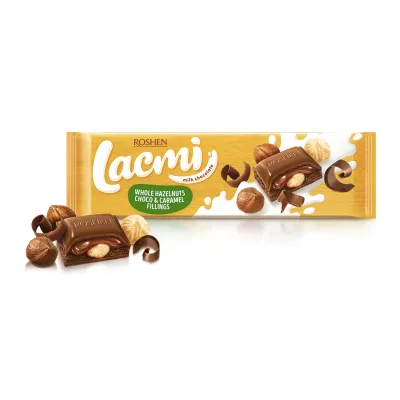 Шоколад Roshen Lacmi Молочний Цілий Лісовий Горіх Карамель 295гр  арт. 04739