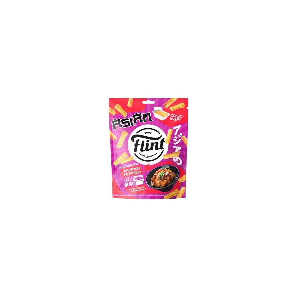 Сухарики Flint пшен.Курка теріякі з соусом Карі 60гр+15гр  арт. 10867 