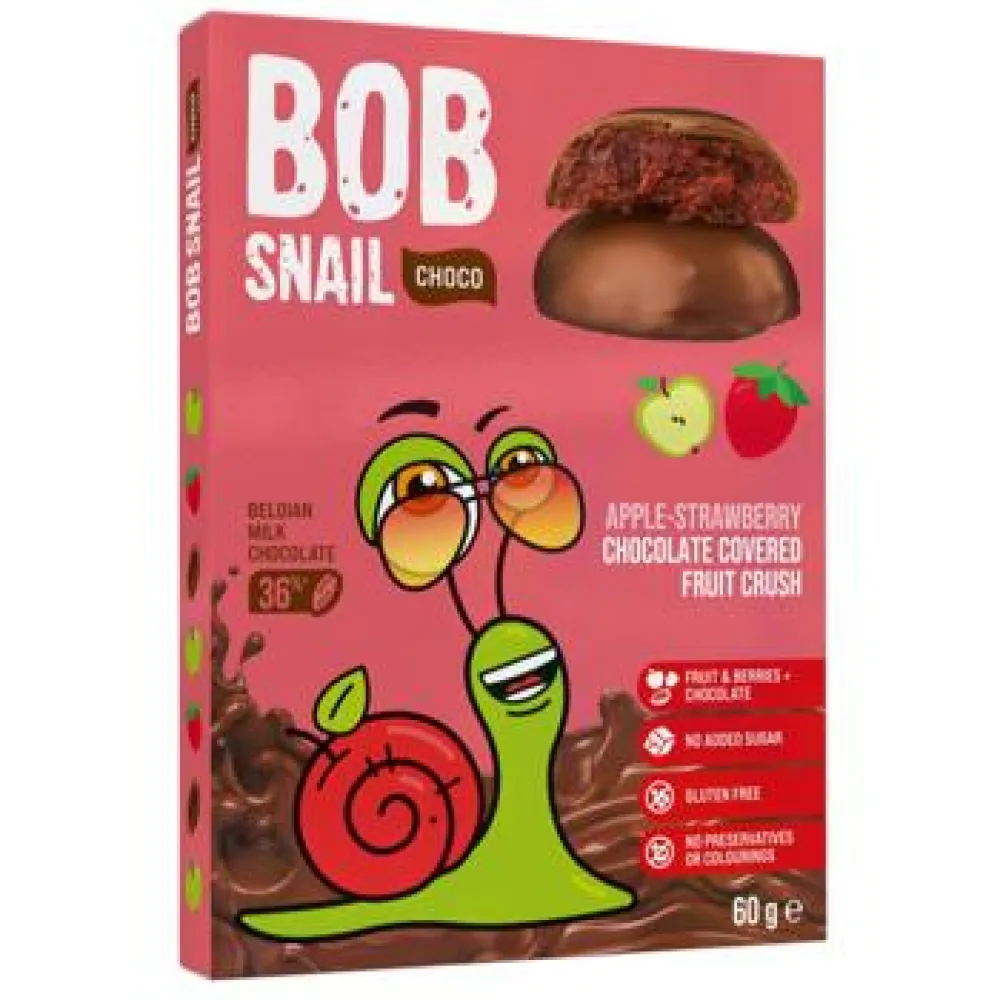 Цукерка Bob Snail Яблучно-полуничні в шок. 60гр  арт. 10623 