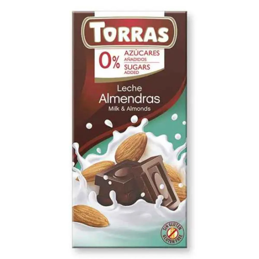 Шоколад Torras 0% цукру мол.з мигдалем 75гр  арт. 07862 