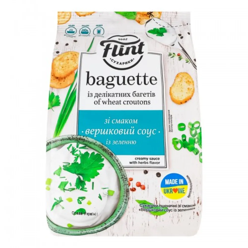 Сухарики Flint Baguette Вершковий соус-зелень 100гр  арт. 05584 