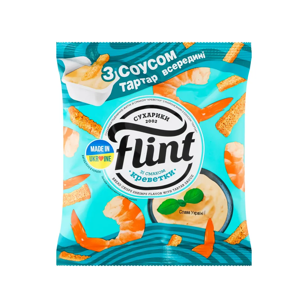 Сухарики Flint пшен.-житн.Креветки+майон.соус Тартар 70гр  арт. 00559 