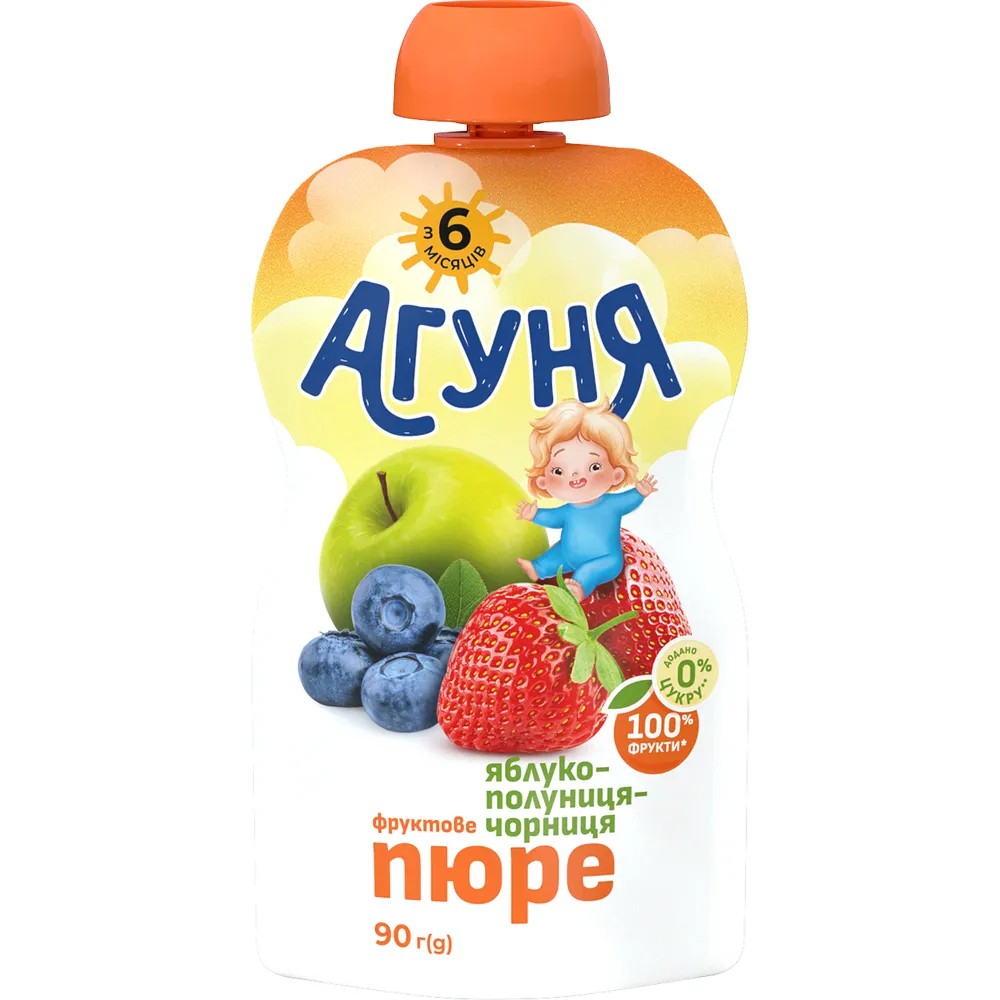 Пюре фруктове Агуня яблуко-полуниця-чорниця 90гр  арт. 10629 
