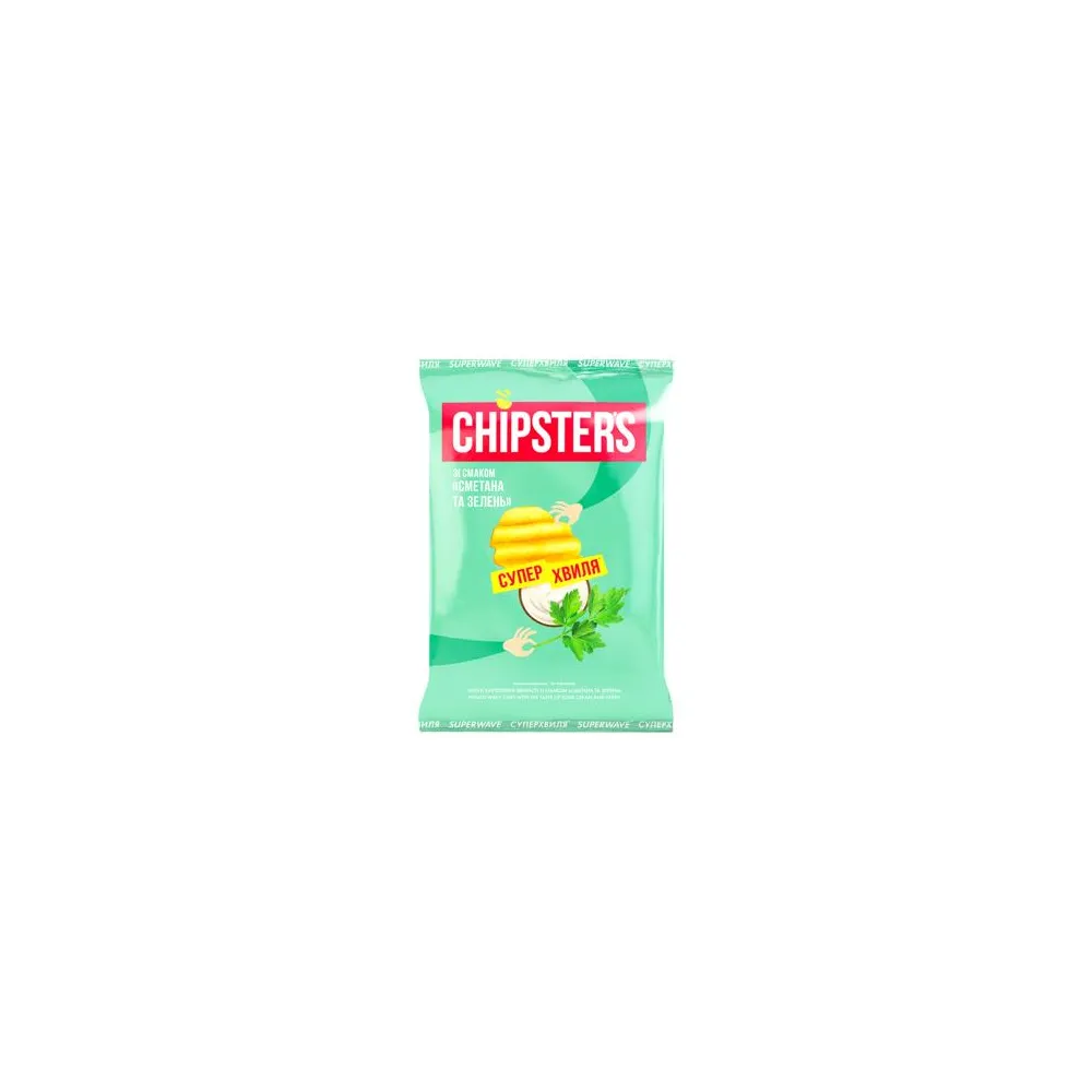 Чипси Chipster's Велика хвиля Сметана-зелень 95гр  арт. 10645 